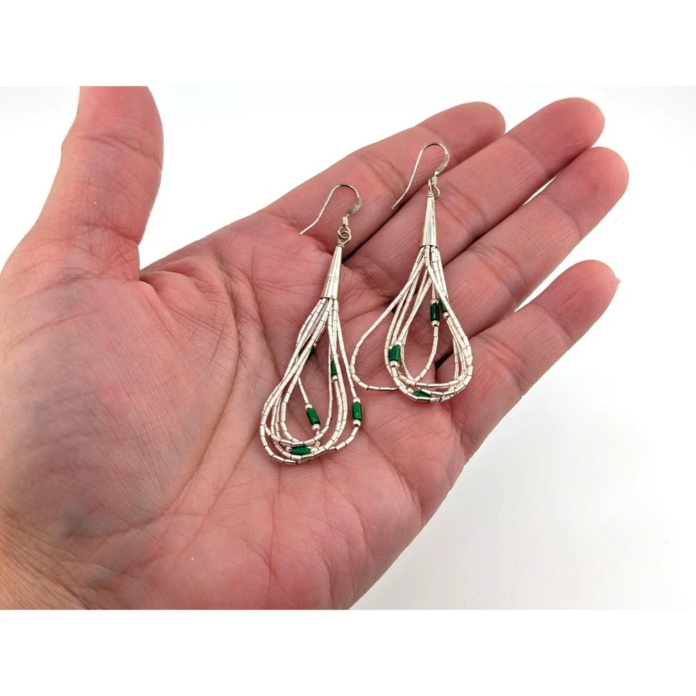 Navajo Silver &‎ Green Multi Strand Dangle Earrings | Southwestern Jewelry **